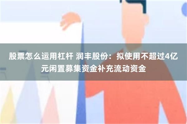 股票怎么运用杠杆 润丰股份：拟使用不超过4亿元闲置募集资金补充流动资金