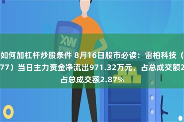 如何加杠杆炒股条件 8月16日股市必读：雷柏科技（002577）当日主力资金净流出971.32万元，占总成交额2.87%