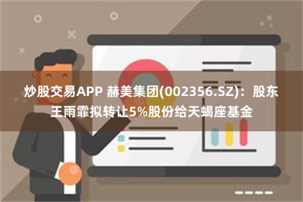 炒股交易APP 赫美集团(002356.SZ)：股东王雨霏拟转让5%股份给天蝎座基金