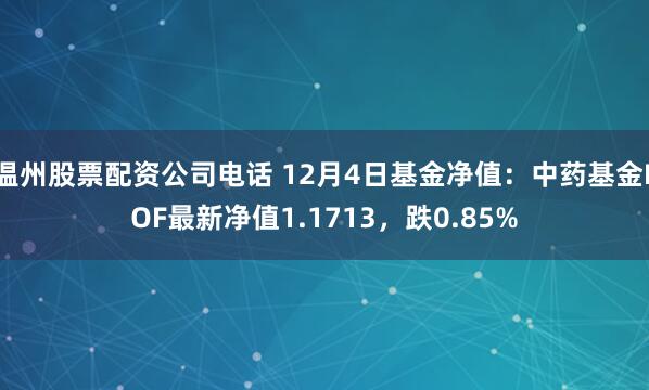 温州股票配资公司电话 12月4日基金净值：中药基金LOF最新净值1.1713，跌0.85%