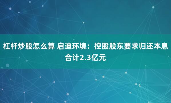 杠杆炒股怎么算 启迪环境：控股股东要求归还本息合计2.3亿元