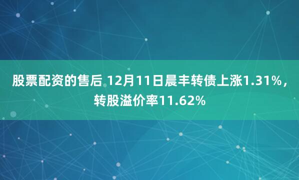 股票配资的售后 12月11日晨丰转债上涨1.31%，转股溢价率11.62%