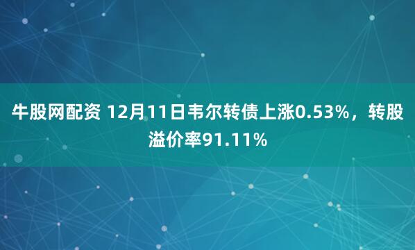 牛股网配资 12月11日韦尔转债上涨0.53%，转股溢价率91.11%