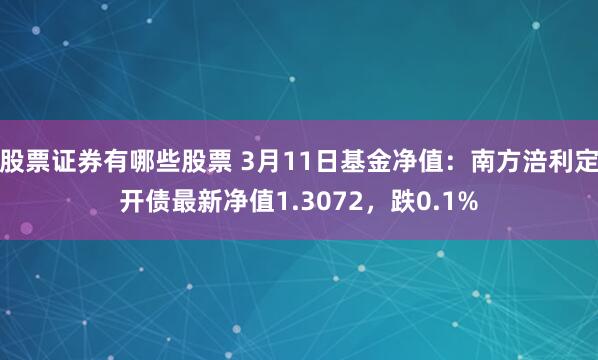 股票证券有哪些股票 3月11日基金净值：南方涪利定开债最新净值1.3072，跌0.1%